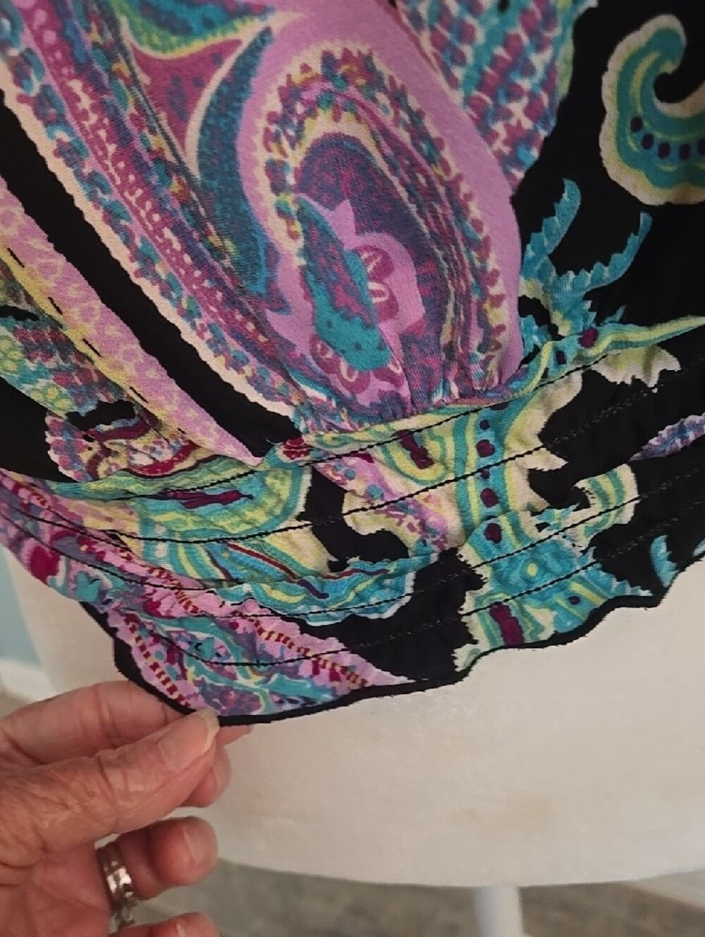 INC International Concepts Off-Shoulder Paisley Blouse in Black, Teal & Purple - Picture 2 of 6